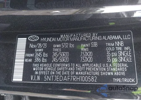 2024 Hyundai Santa Cruz Limited from USA, damaged, VIN 5NTJEDAF7RH100582